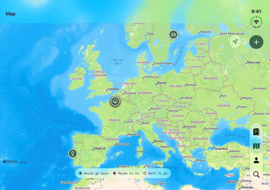 A map of Europe spread across both halves of an open iPhone Duo.