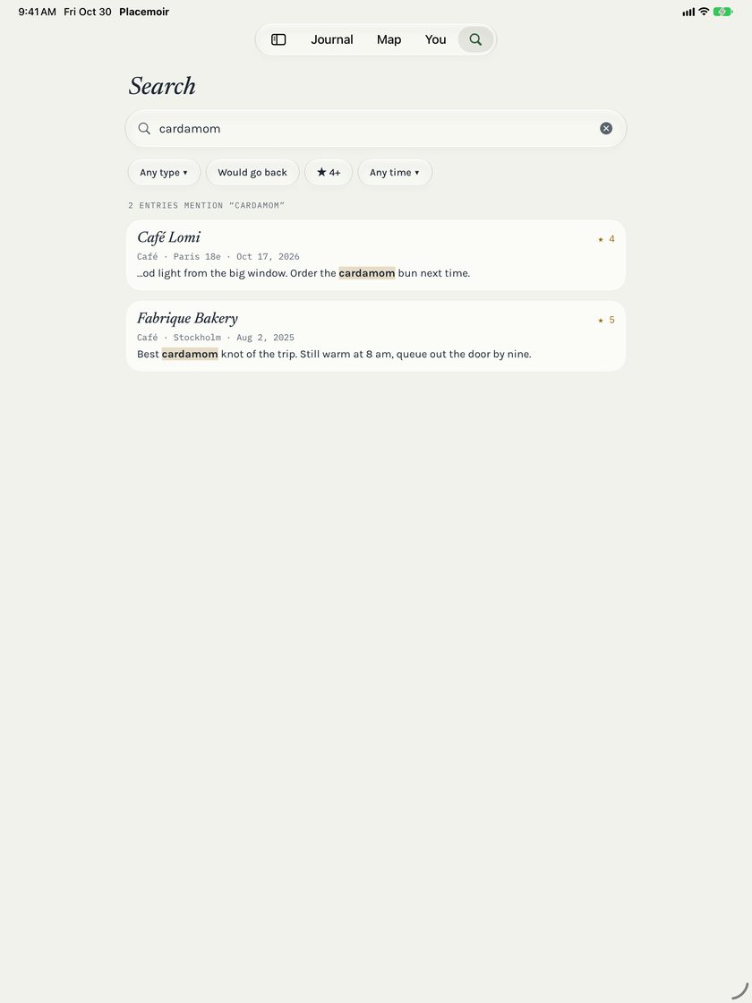Searching for “cardamom” on iPad, with two matching entries.